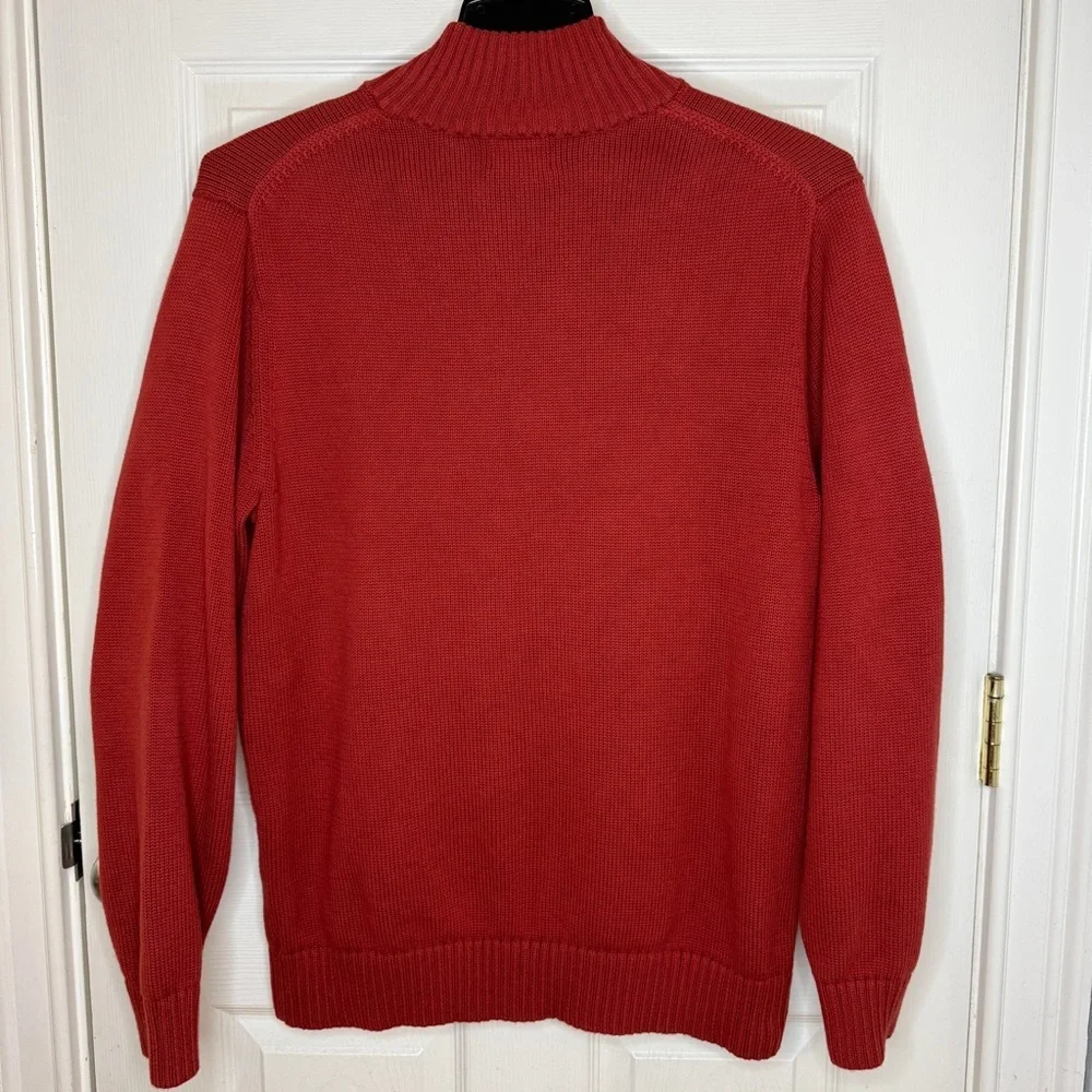 Vintage L.L. Bean Rust Cotton 1/4 Zip Pullover Sweater Size Large